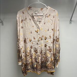 Coldwater Creek Floral Tunic - Cream, Brown, and Gold